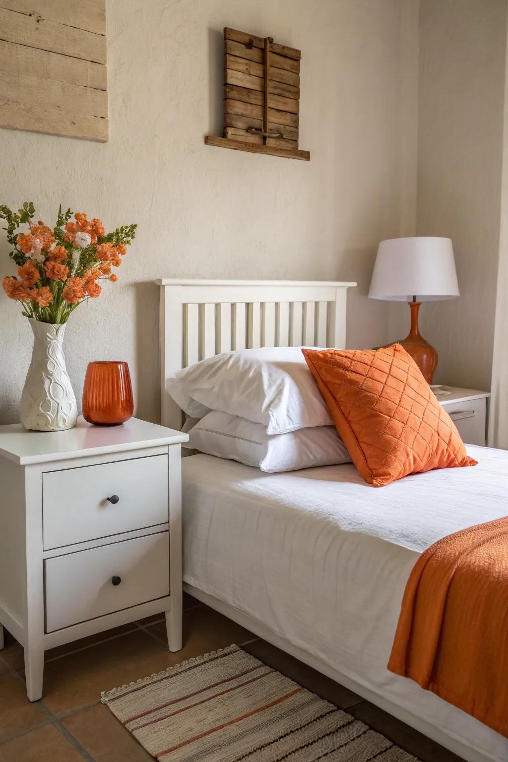 Orange and white create a fresh and minimalist look.