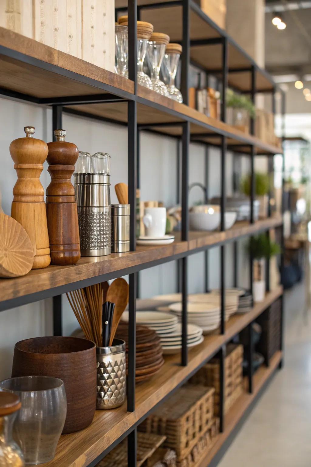 A mix of textures adds depth and style to shelves