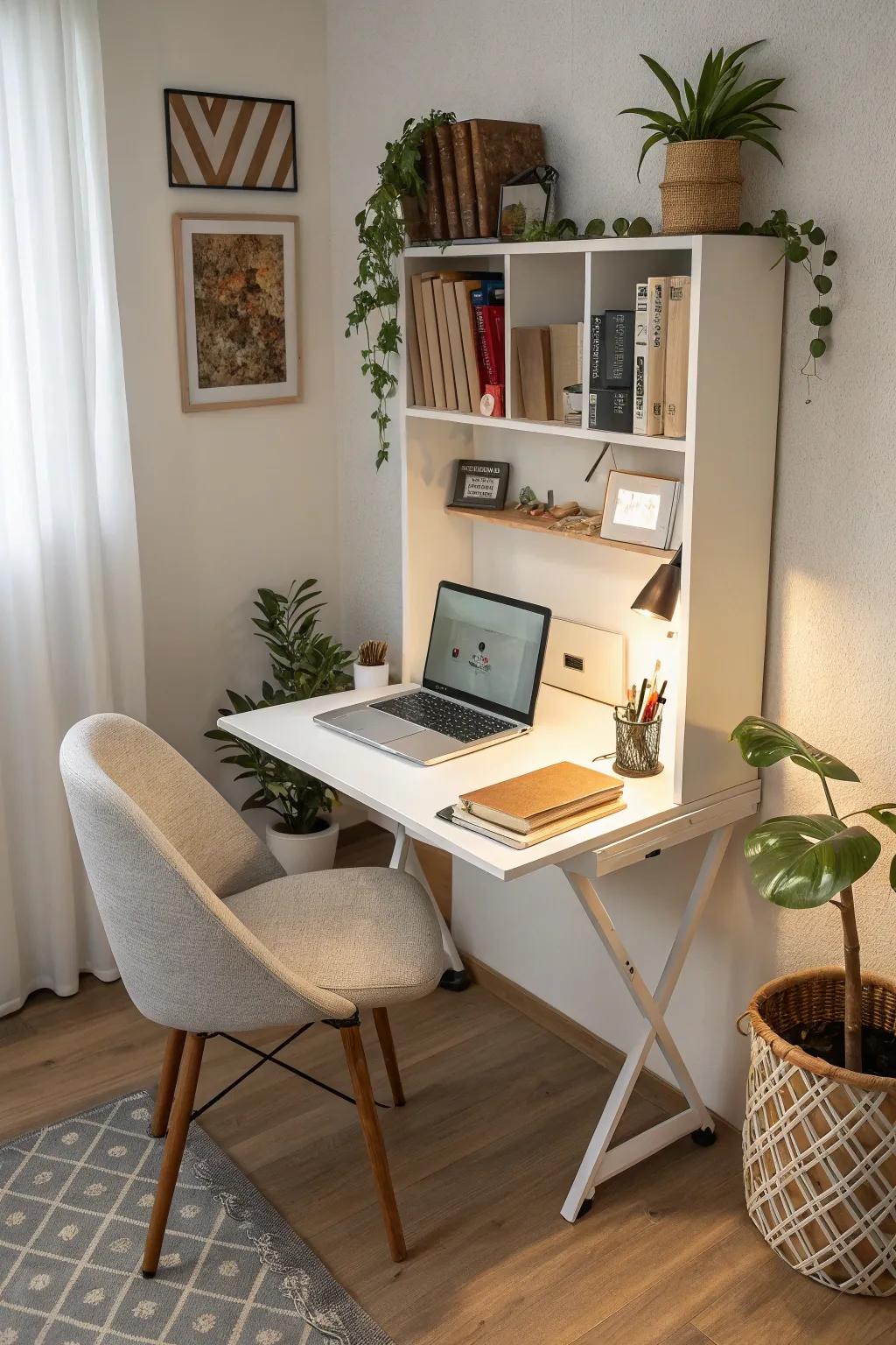 A desk that mounts on the wall is perfect for tiny offices.