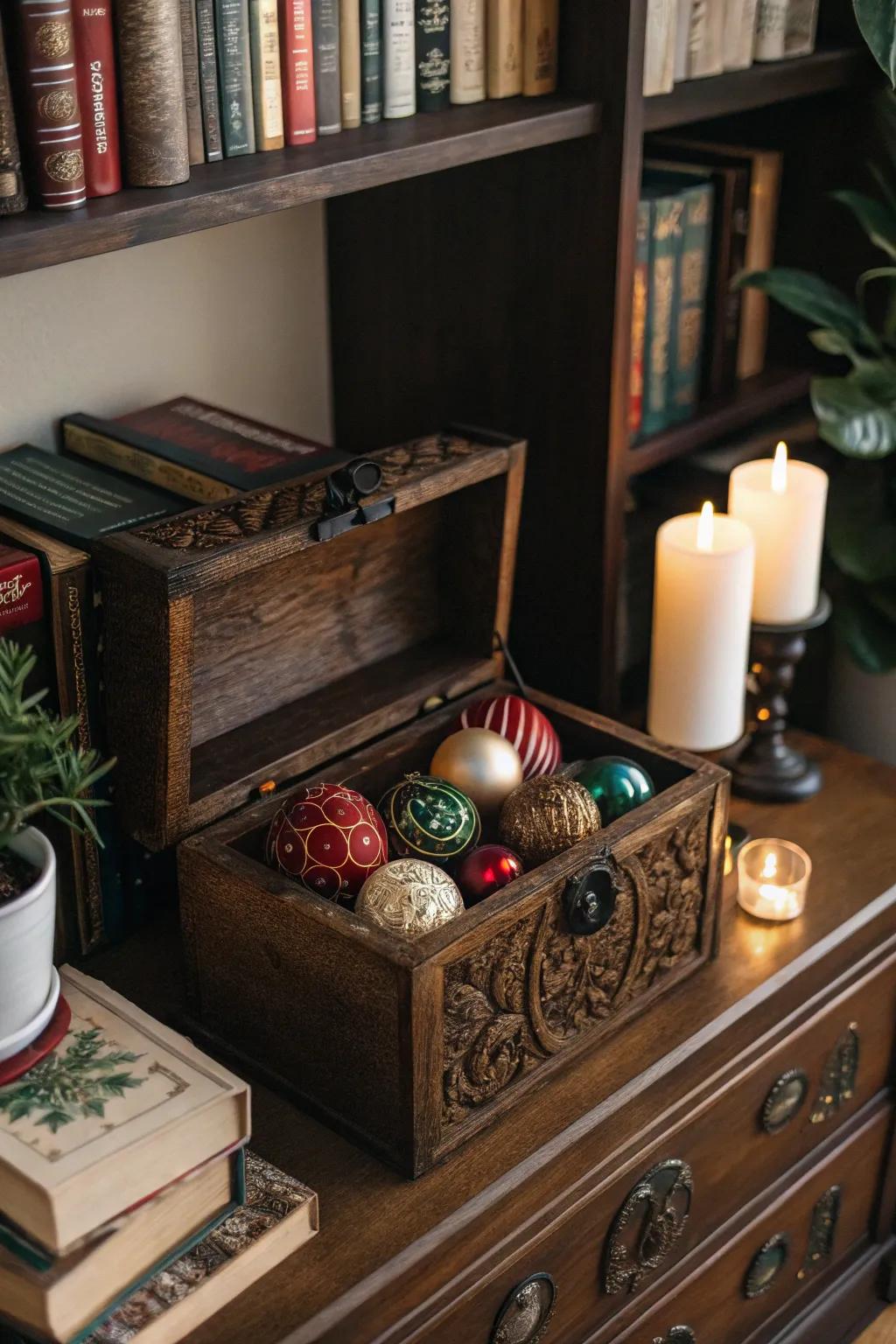 A nostalgic decoration design utilizing a vintage box.
