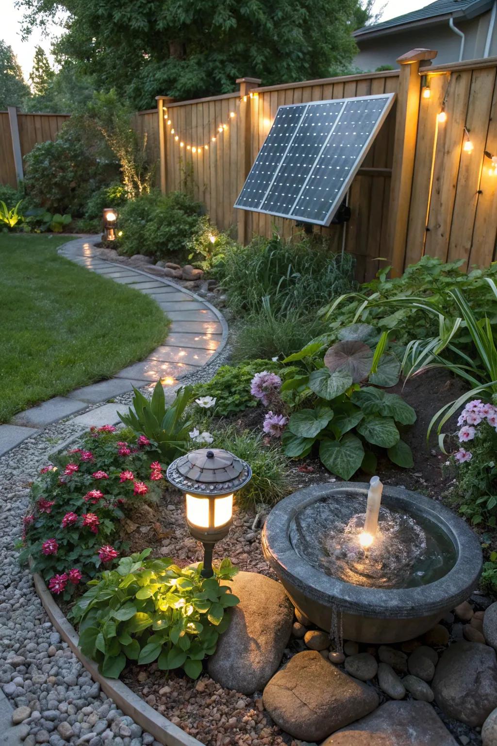 Solar-powered features add an eco-friendly touch to your outdoor man cave.