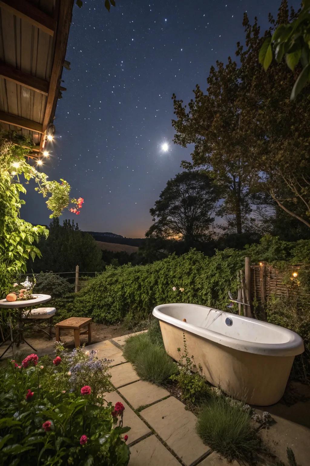 Delight in starry evening baths with your tub set beneath the open sky.