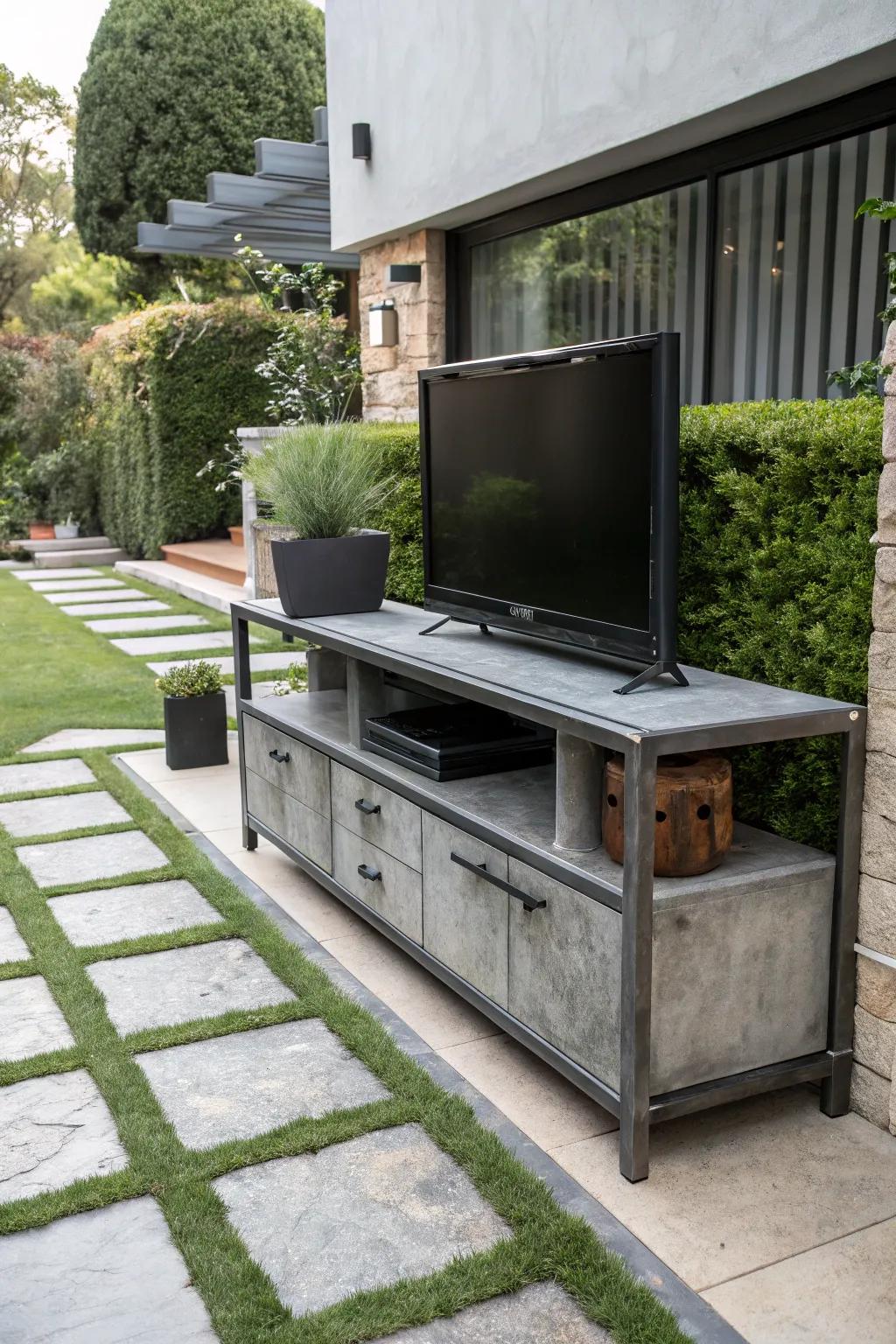 An industrial edge for a modern outdoor aesthetic.