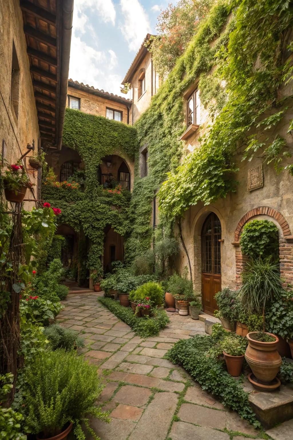 Living art and dimension are added to the courtyard through its vertical gardens.