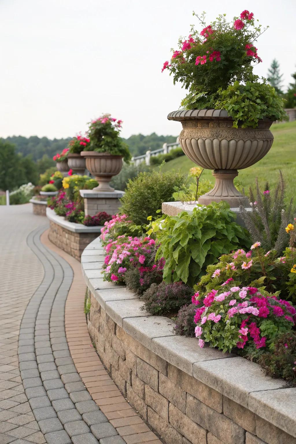 Falling planters enhance your garden's visual allure.