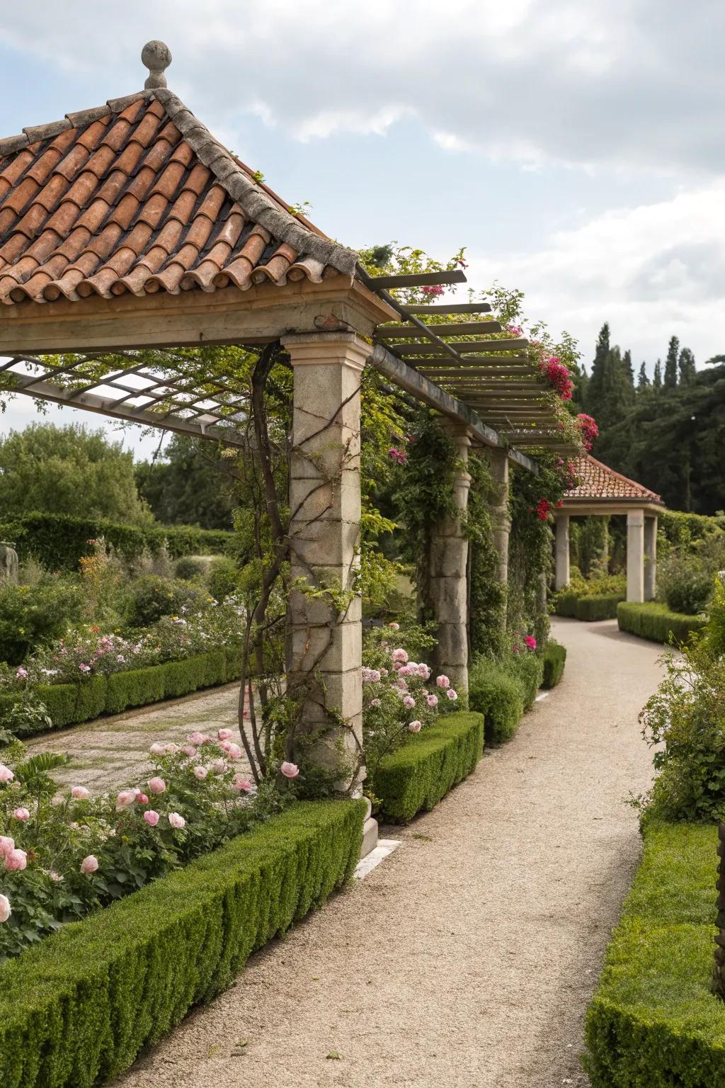 A vintage-inspired tiled roof exudes classic elegance.
