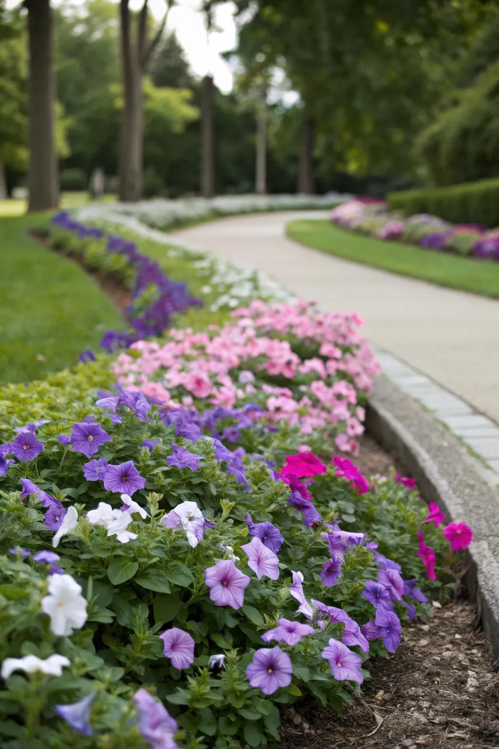 Twinkleleaf offers lavish undergrowth magic beneath energetic petunias.