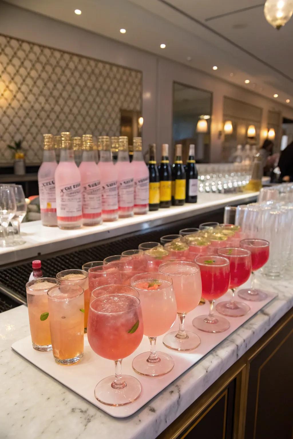 Unique rose drinks keep attendees refreshed and aligned with the theme.