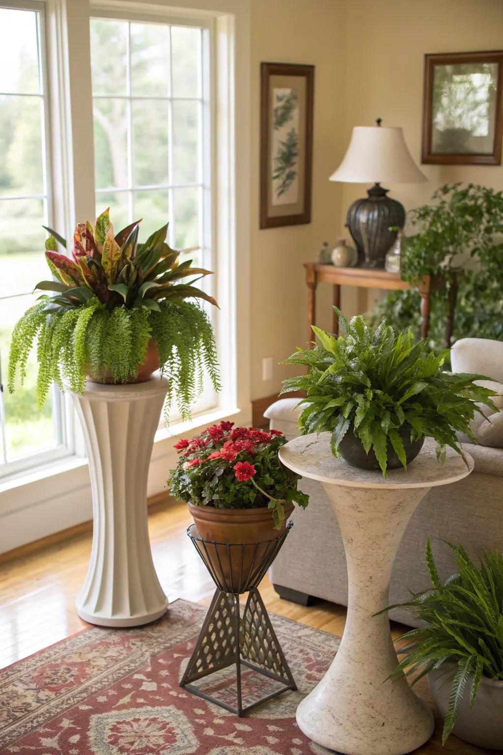 Introduce height and intrigue with sculpted plant elevators.