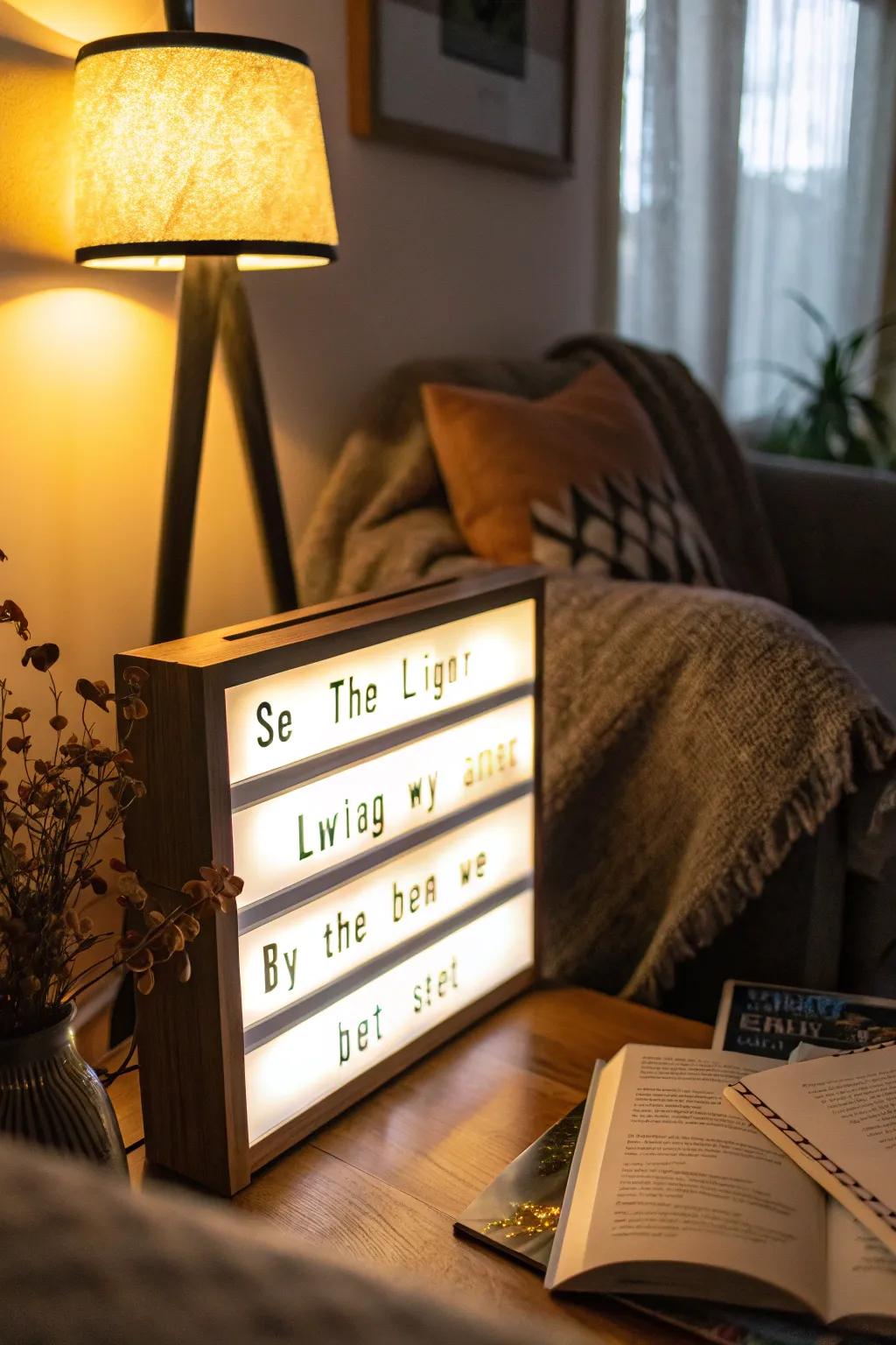 An illuminated verse display introduces warmth and inspiration to your space.