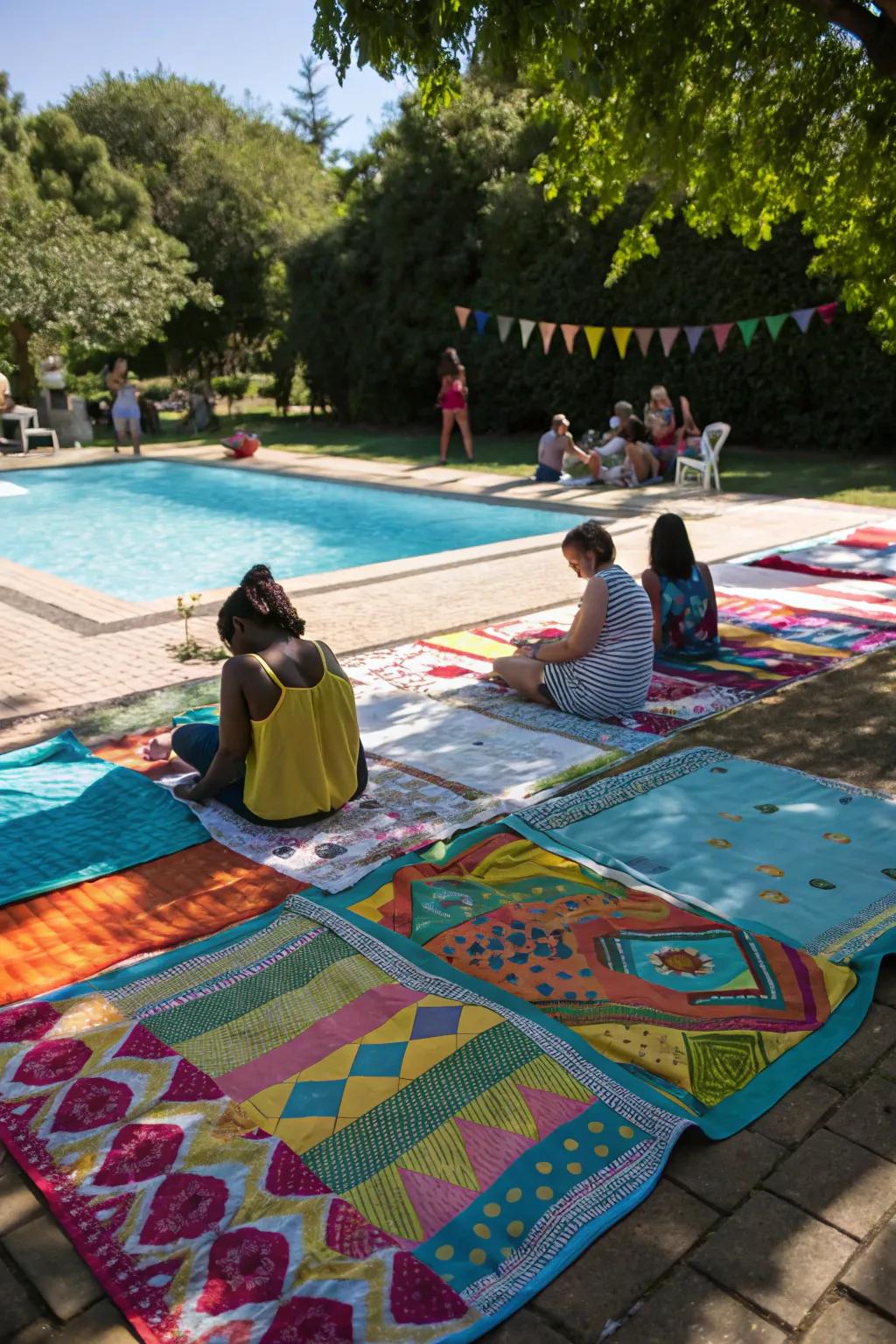 Picnic textiles deliver informal and cozy seating.