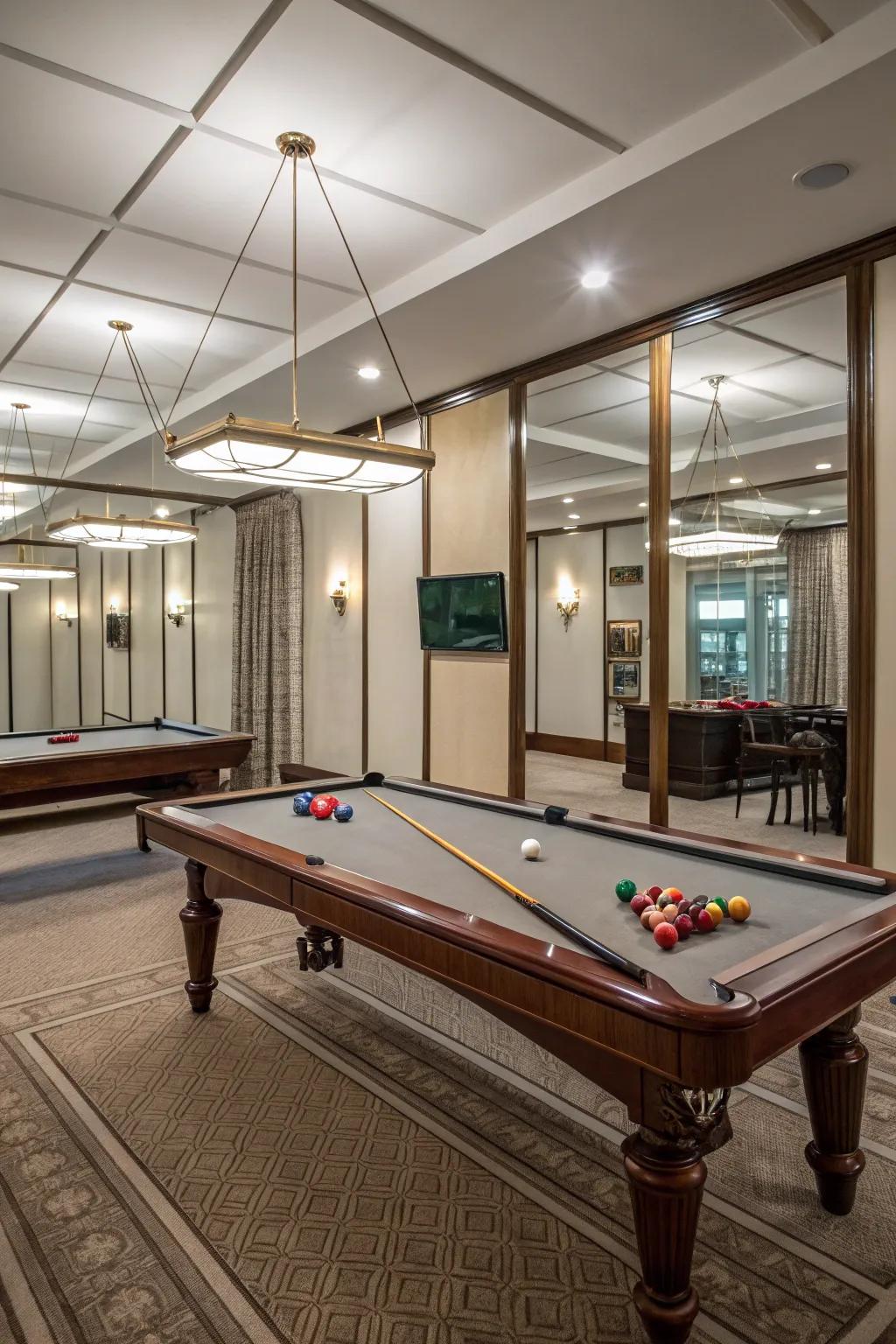 Mirrors can make your pool table room feel bigger.