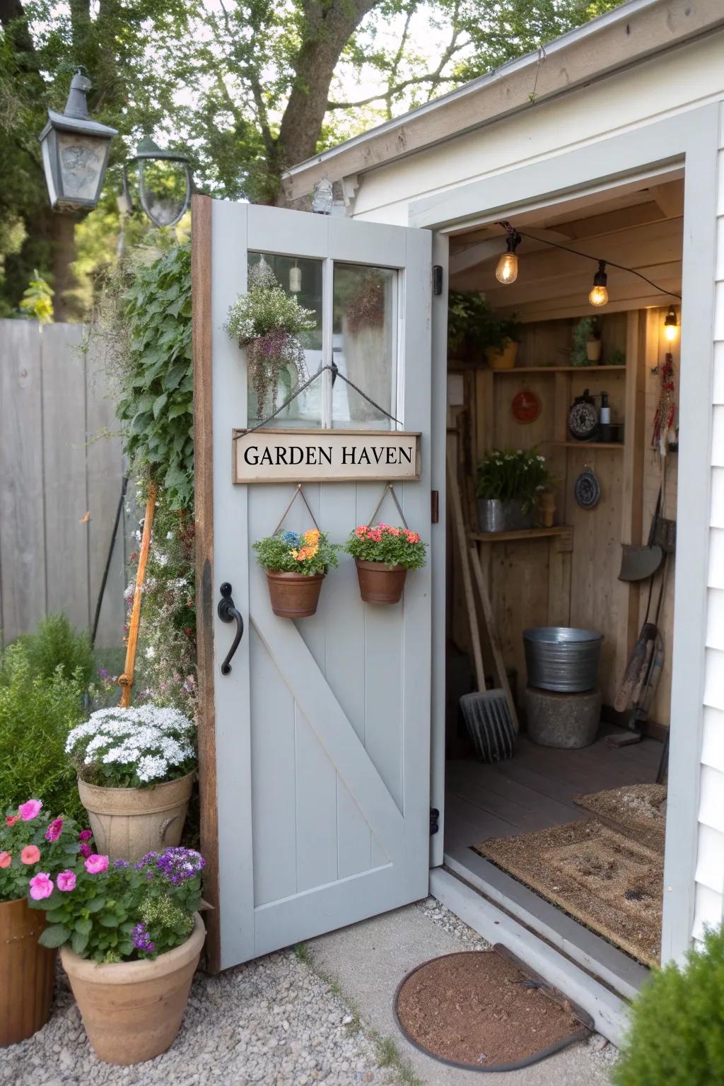 A potting shed with a personalized touch.
