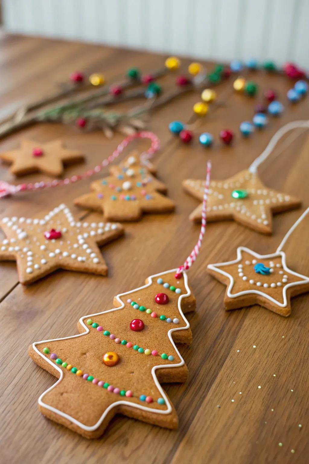 Delightful gingerbread-scented play dough ornaments, perfect for sensory fun.