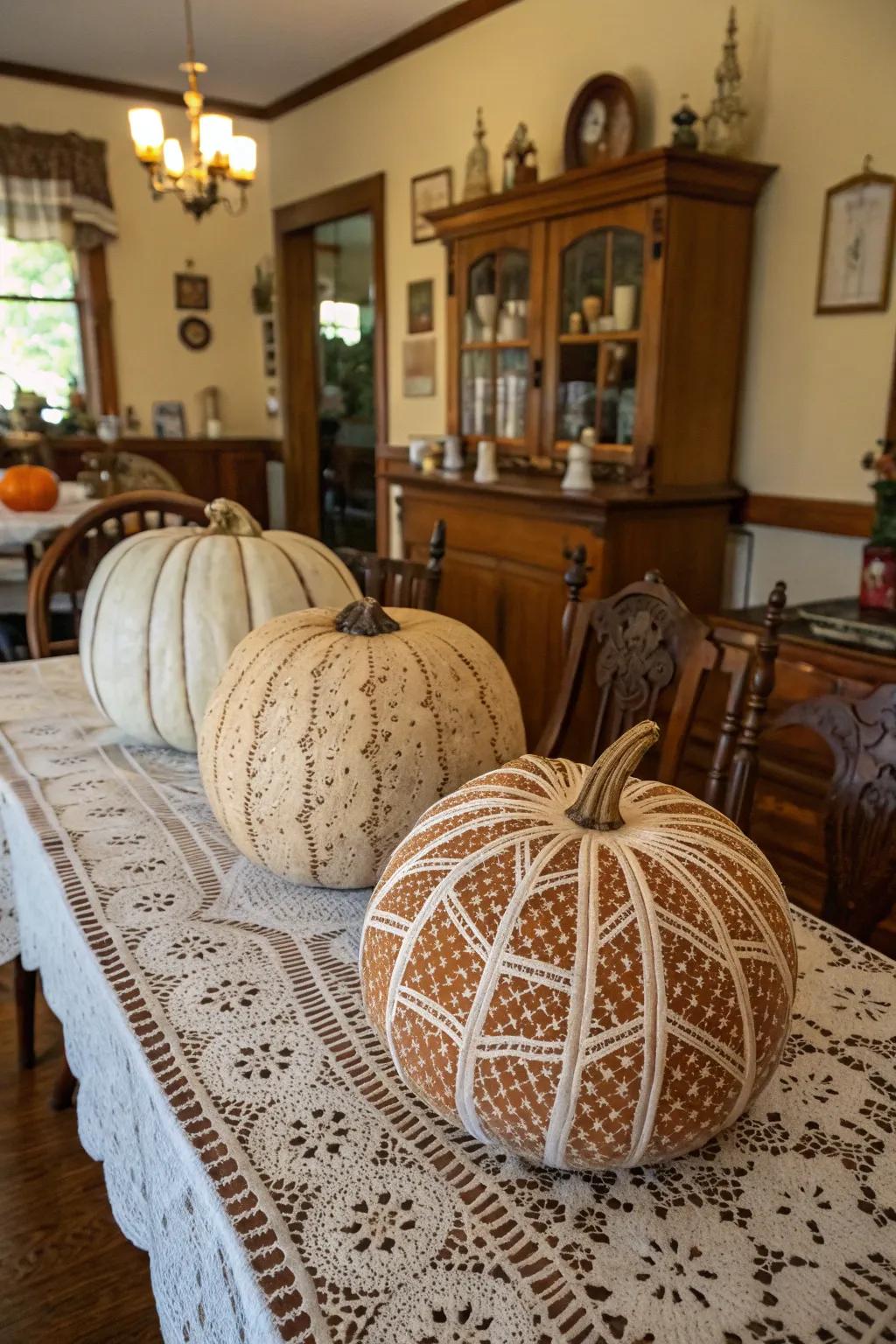 Introduce a touch of class using elegant mesh pattern pumpkins.