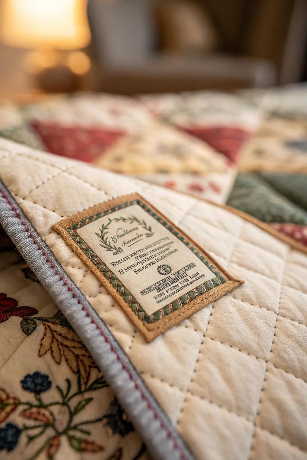 Adding a personalized quilted label is a great way to add a sentimental touch.