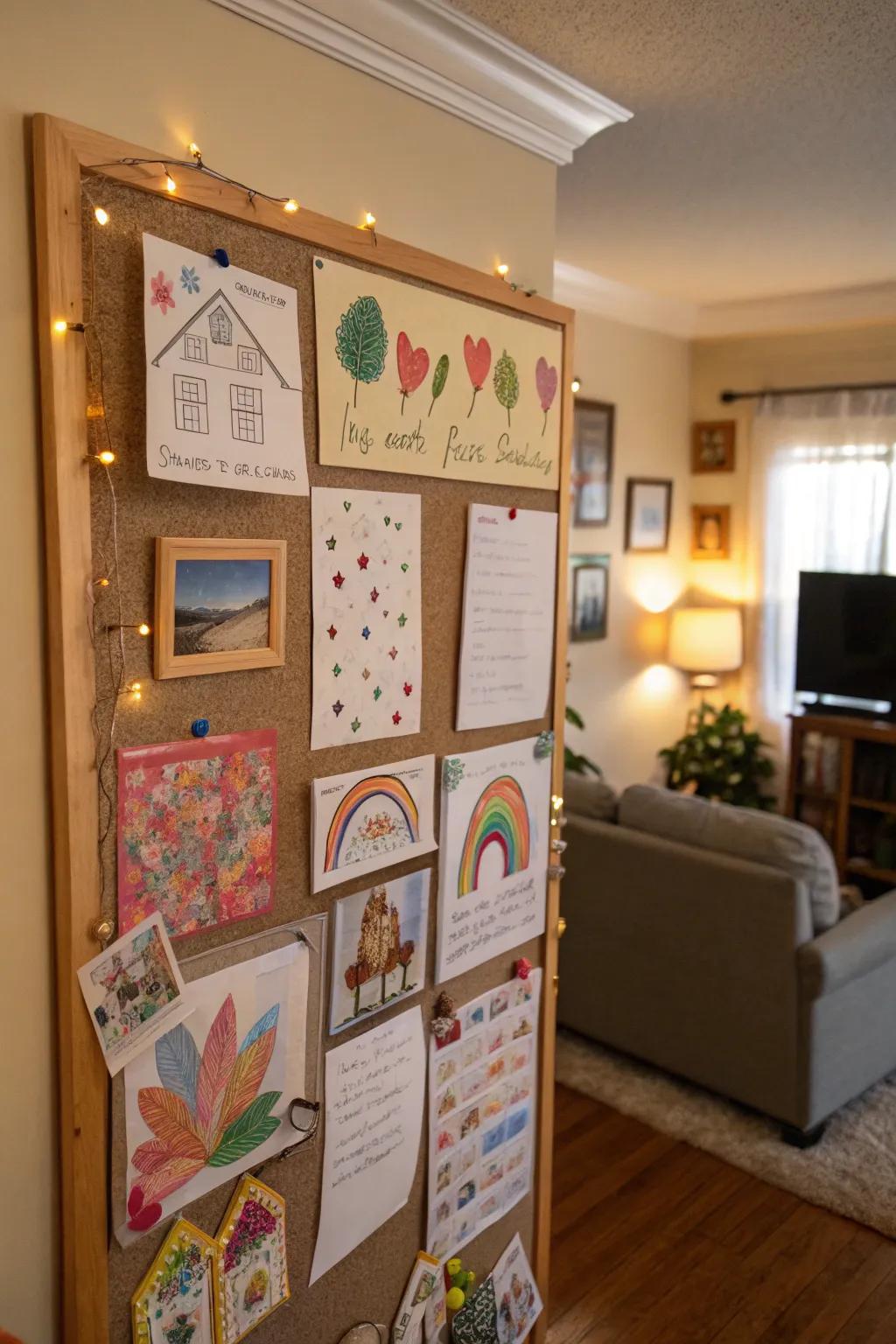A bulletin board showcasing innovative art projects.