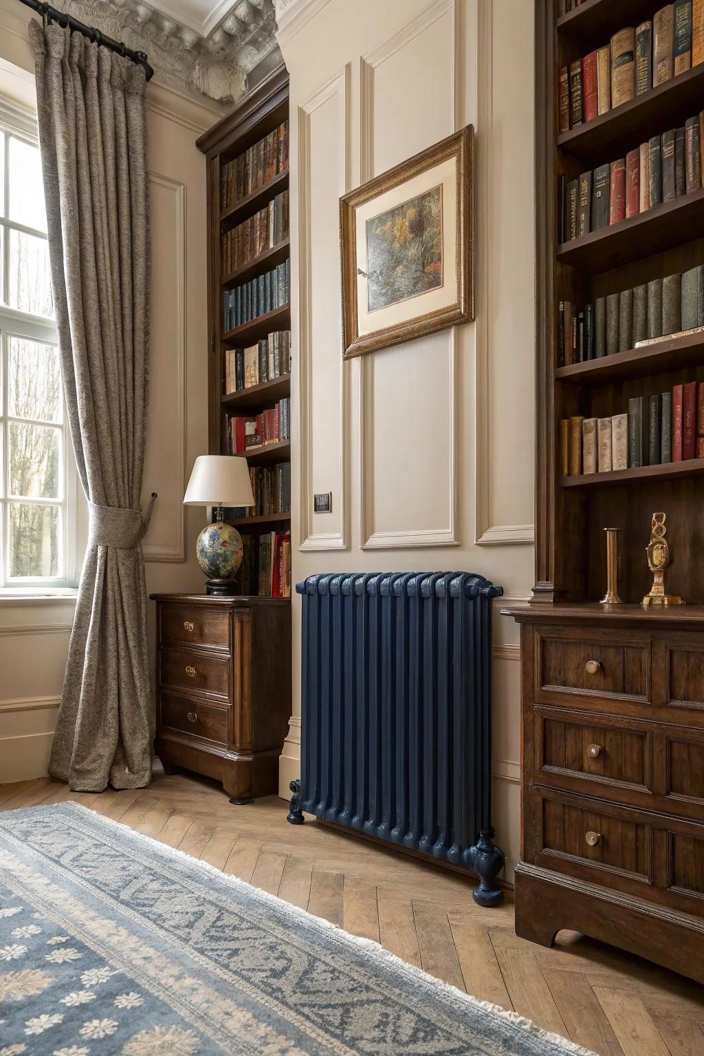 Navy radiators radiate ageless sophistication.