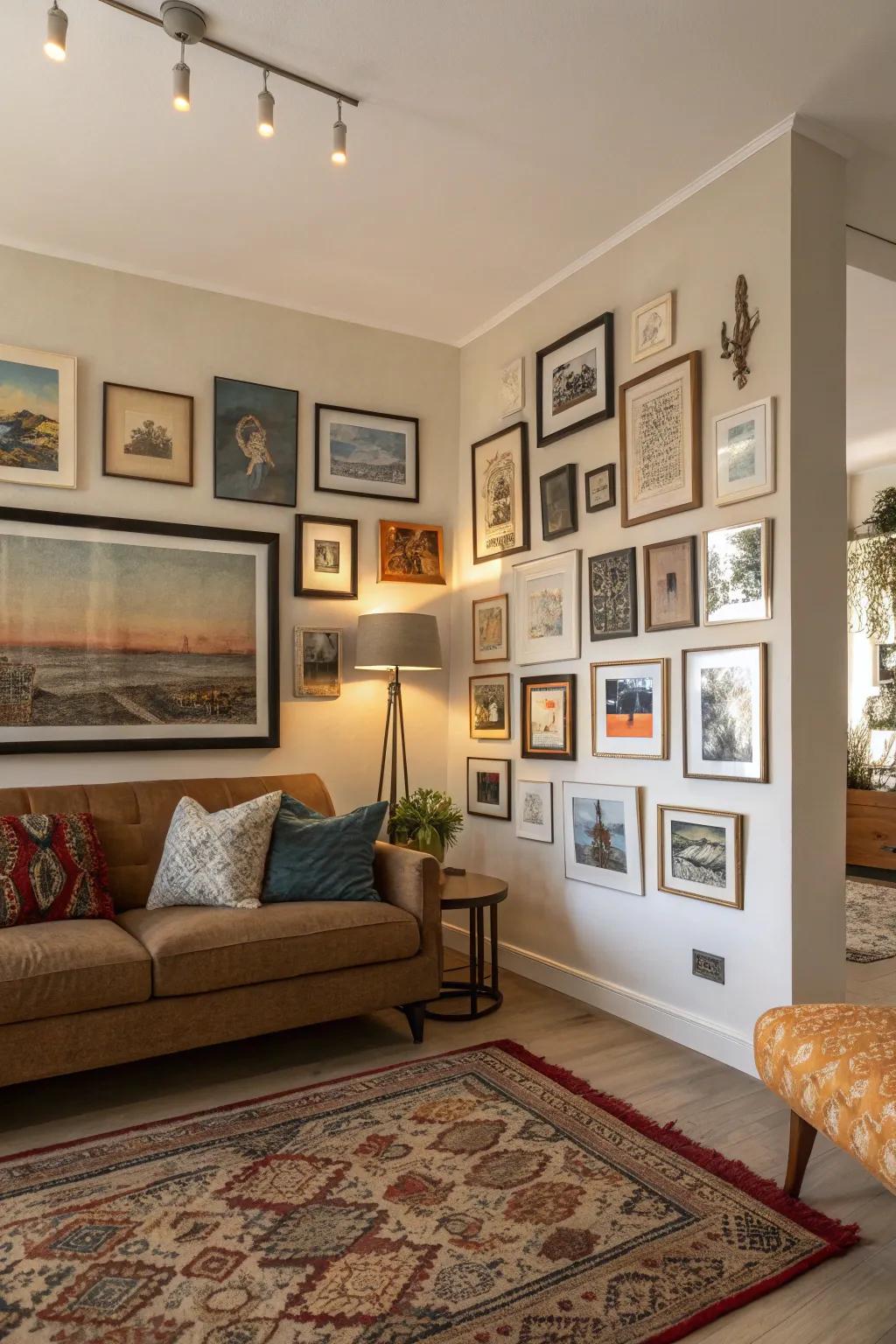 Visual story walls personalize and enrich the space.