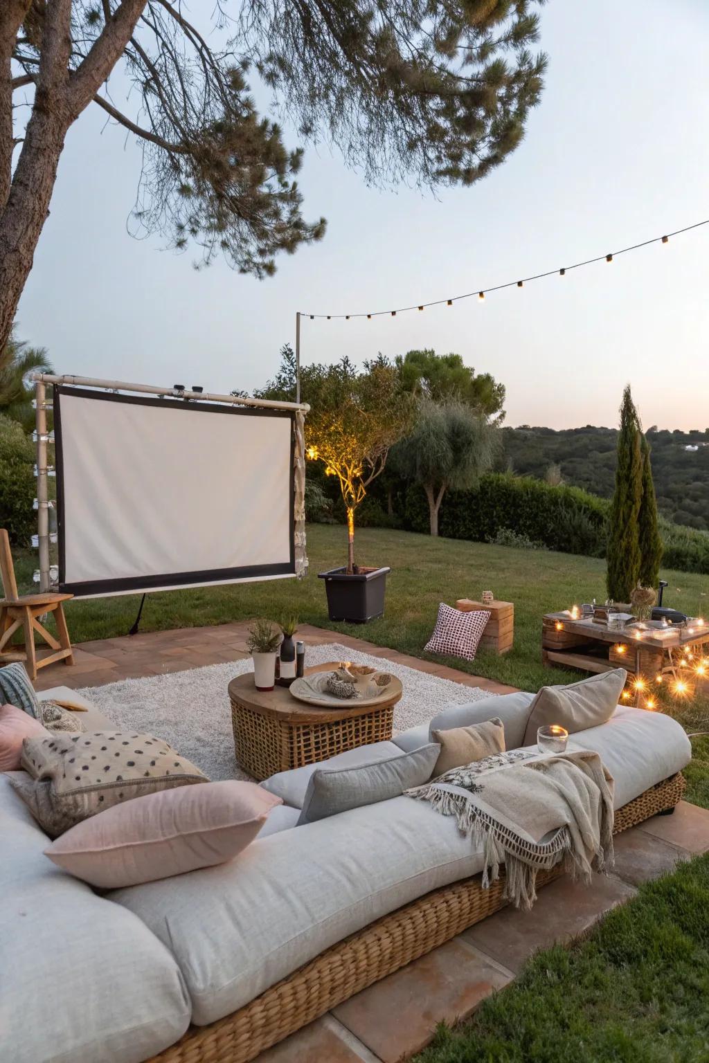 An outdoor theater for magical movie nights.