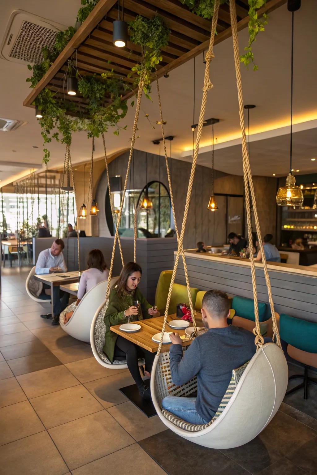 Creative seating ideas surprise restaurant guests.