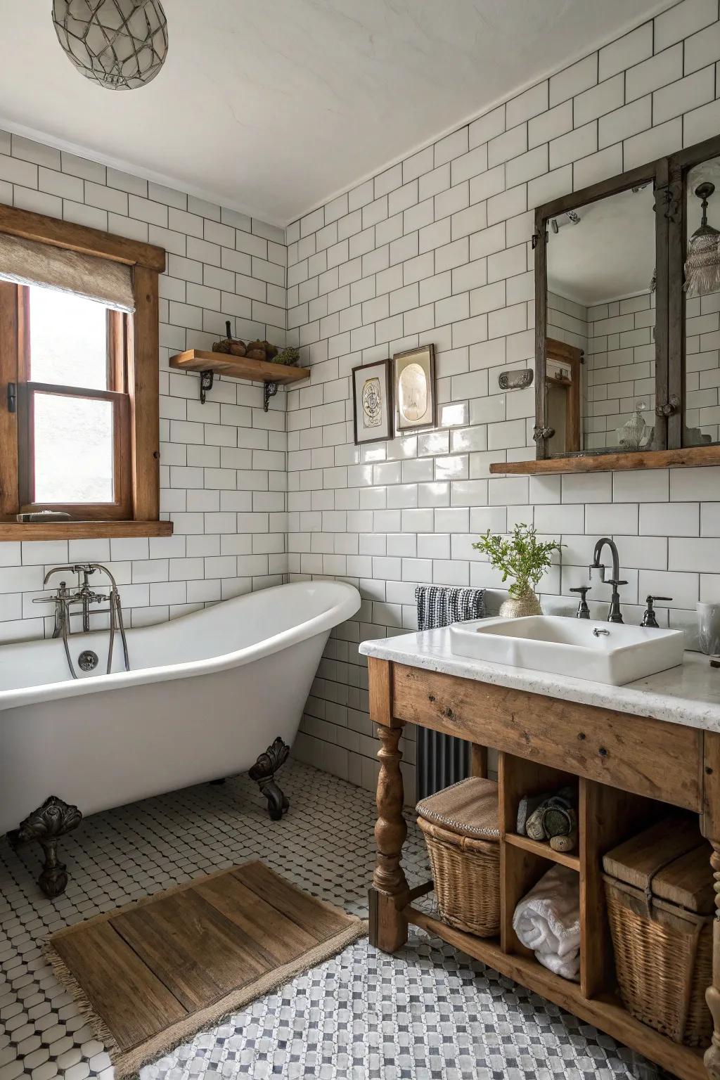 Traditional subway tiles provide a timeless foundation for retro styling.