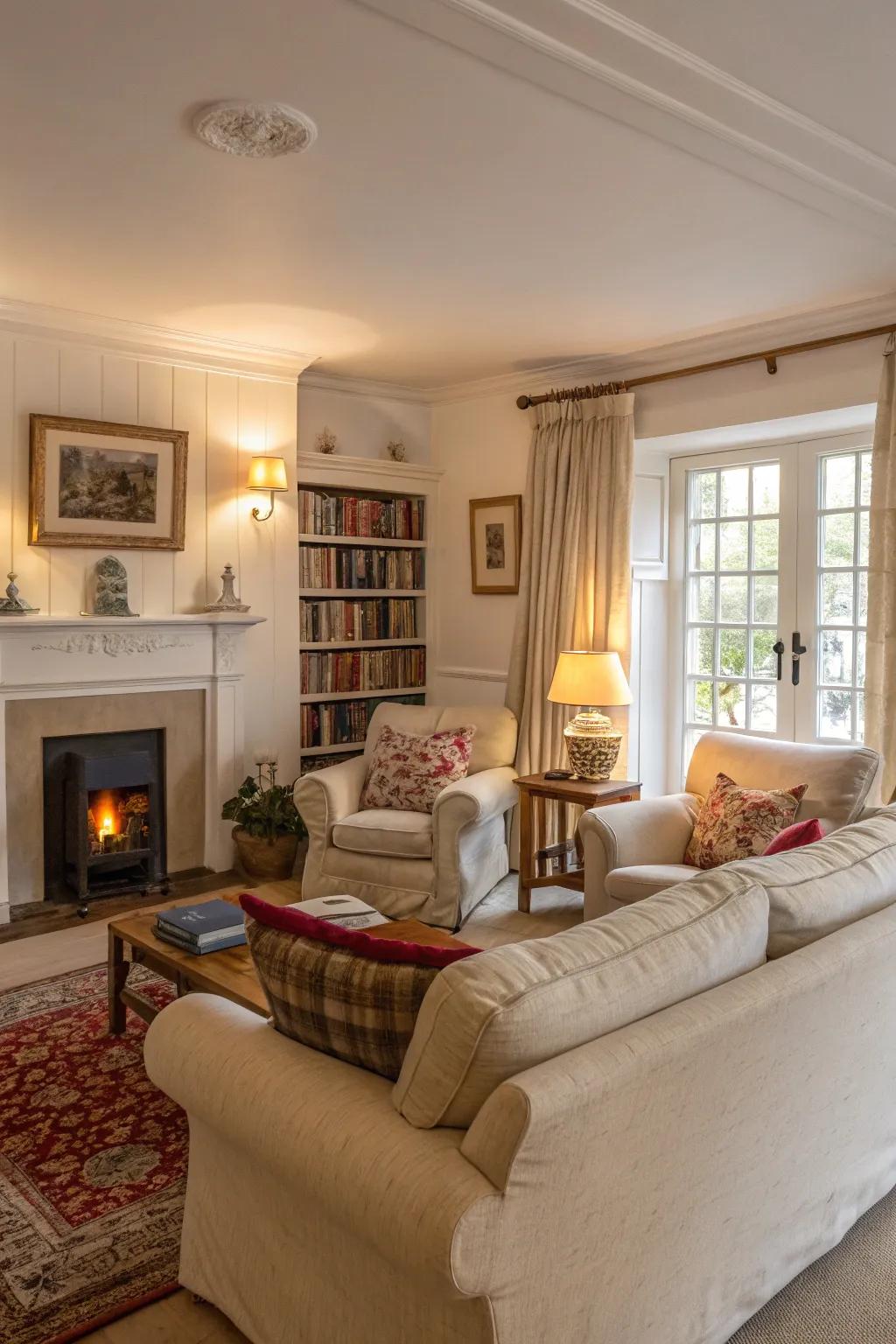 Off-whites fashion a welcoming and radiant environment.