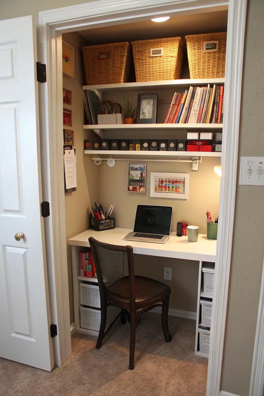 A closet office is a smart use of space for working remotely.