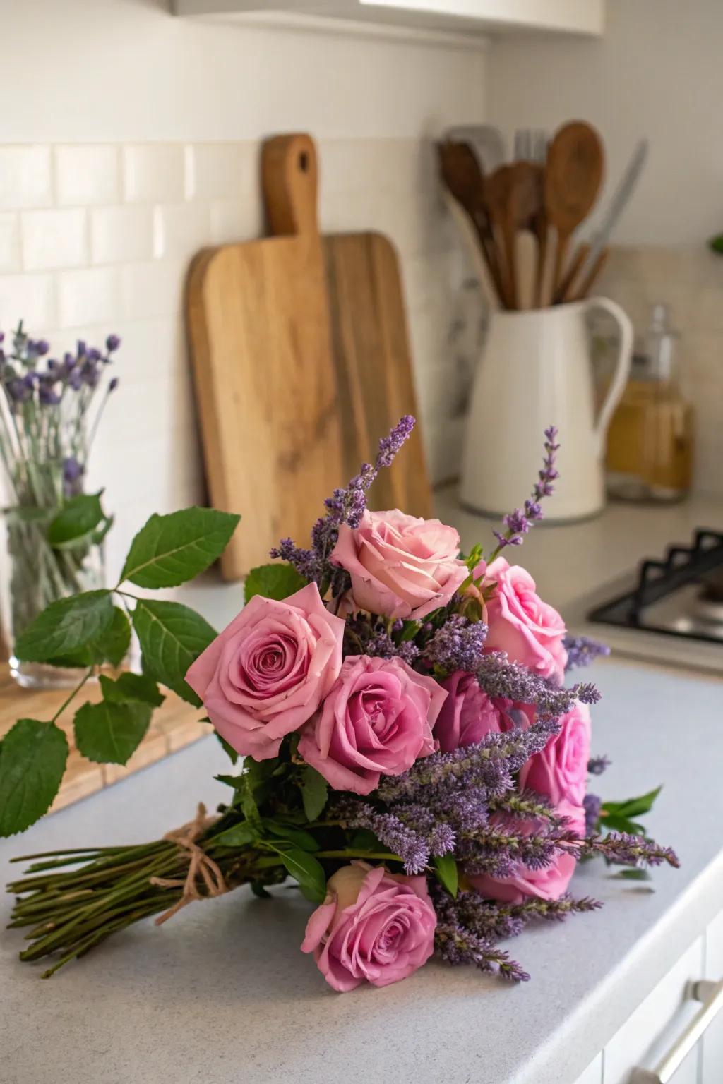 Aromatic design with roses and lavender.