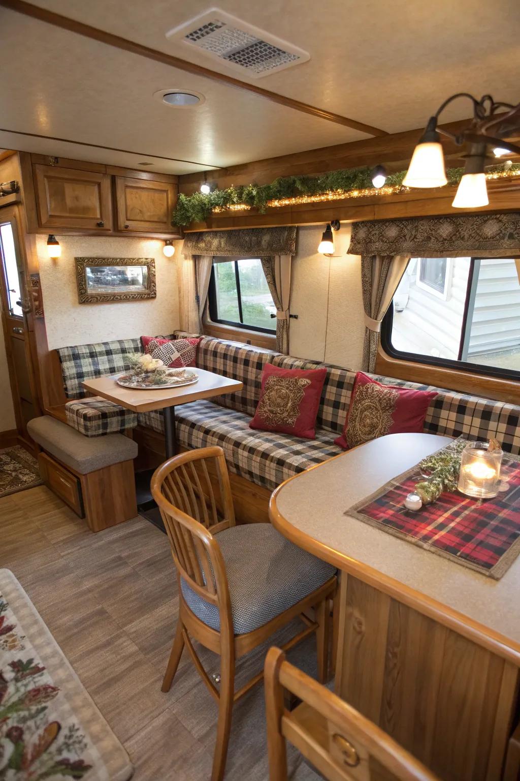 A snug bench seat fashions an intimate dining spot.