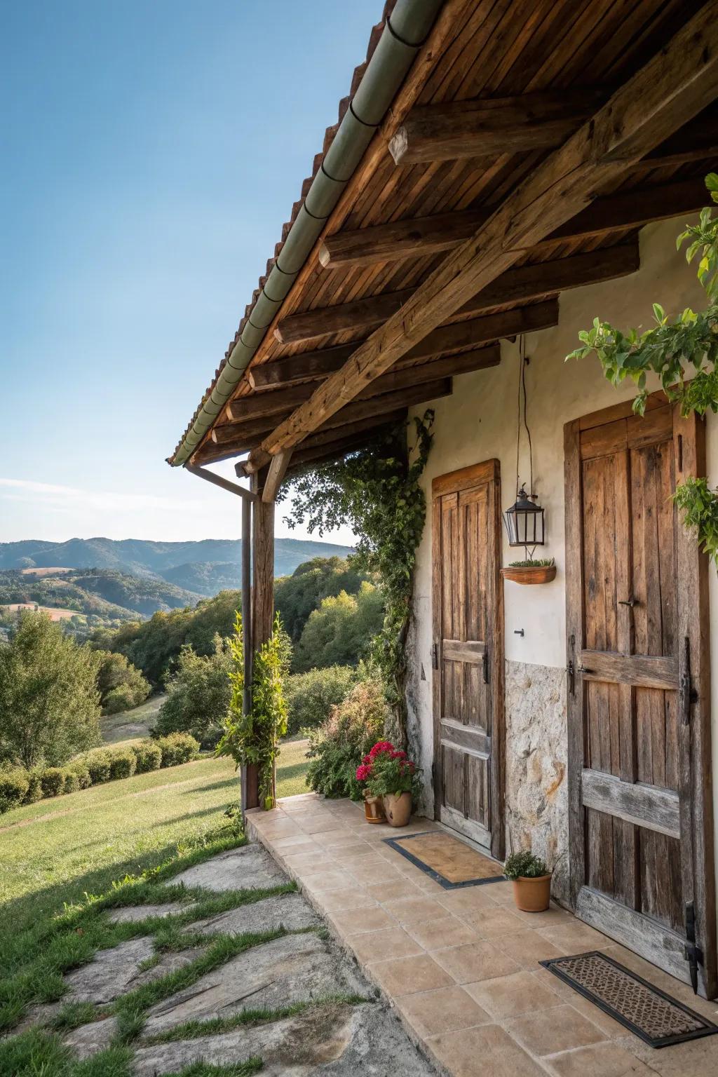 Weathered doors lending character to a rustic home.