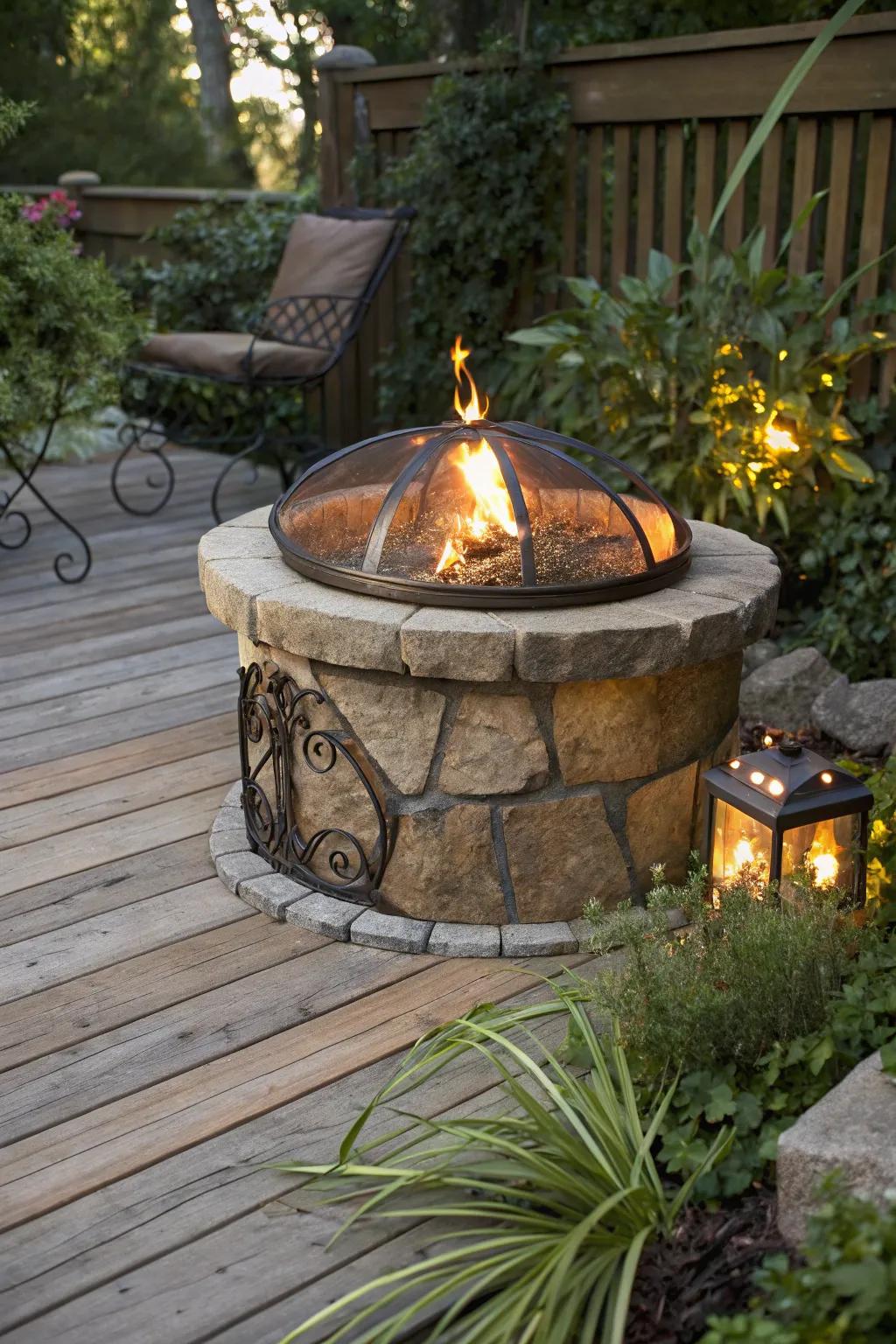 A metal and rock blend for a modern, nature-inspired fire pit.