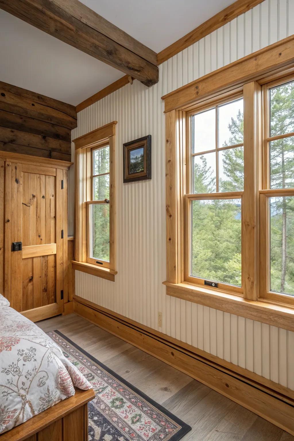 Beadboard and wood casings create a timeless farmhouse aesthetic.