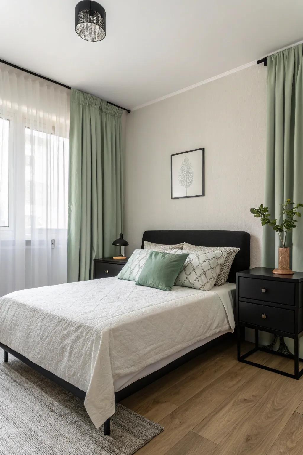 Simple decor keeps the focus on serene sage green tones.