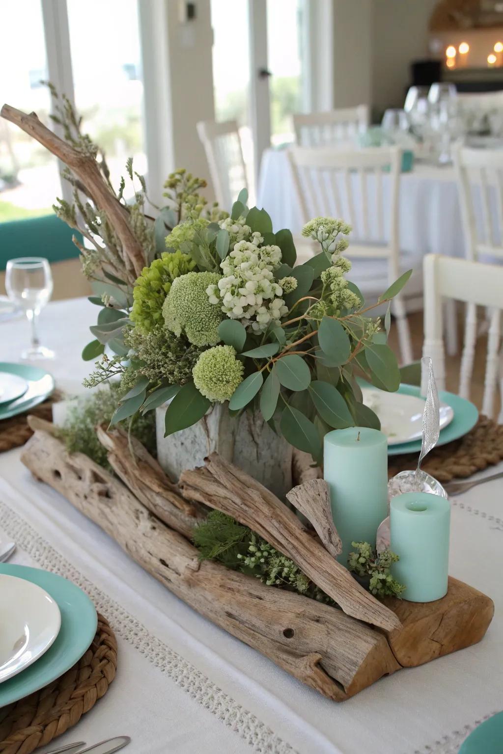 Coastal look using driftwood.