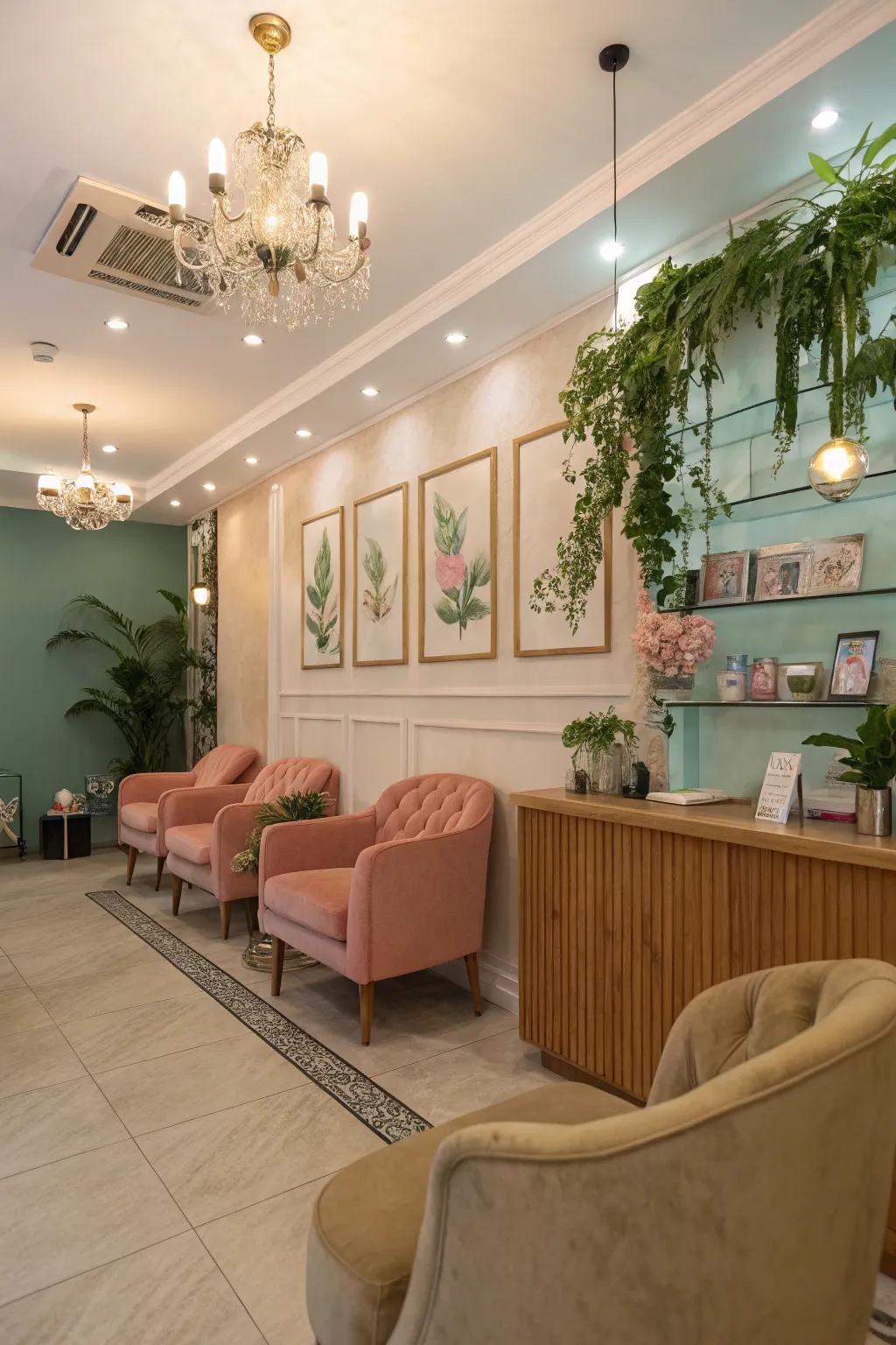 A salon entry featuring a warm color scheme for a cozy environment.