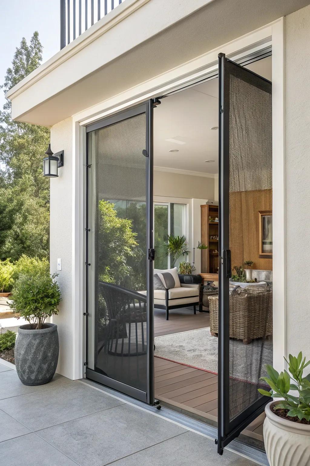 This magnetic mesh screen door offers a sleek, hands-free solution.