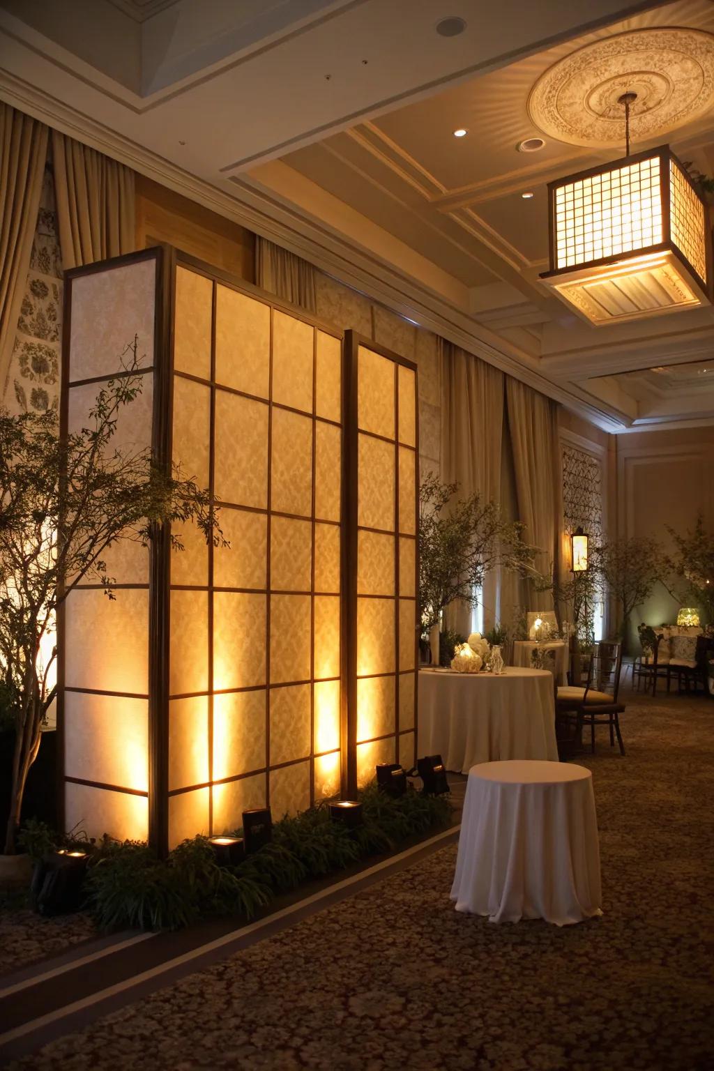 Backlit screen walls introduce a magical luminescence to decor.