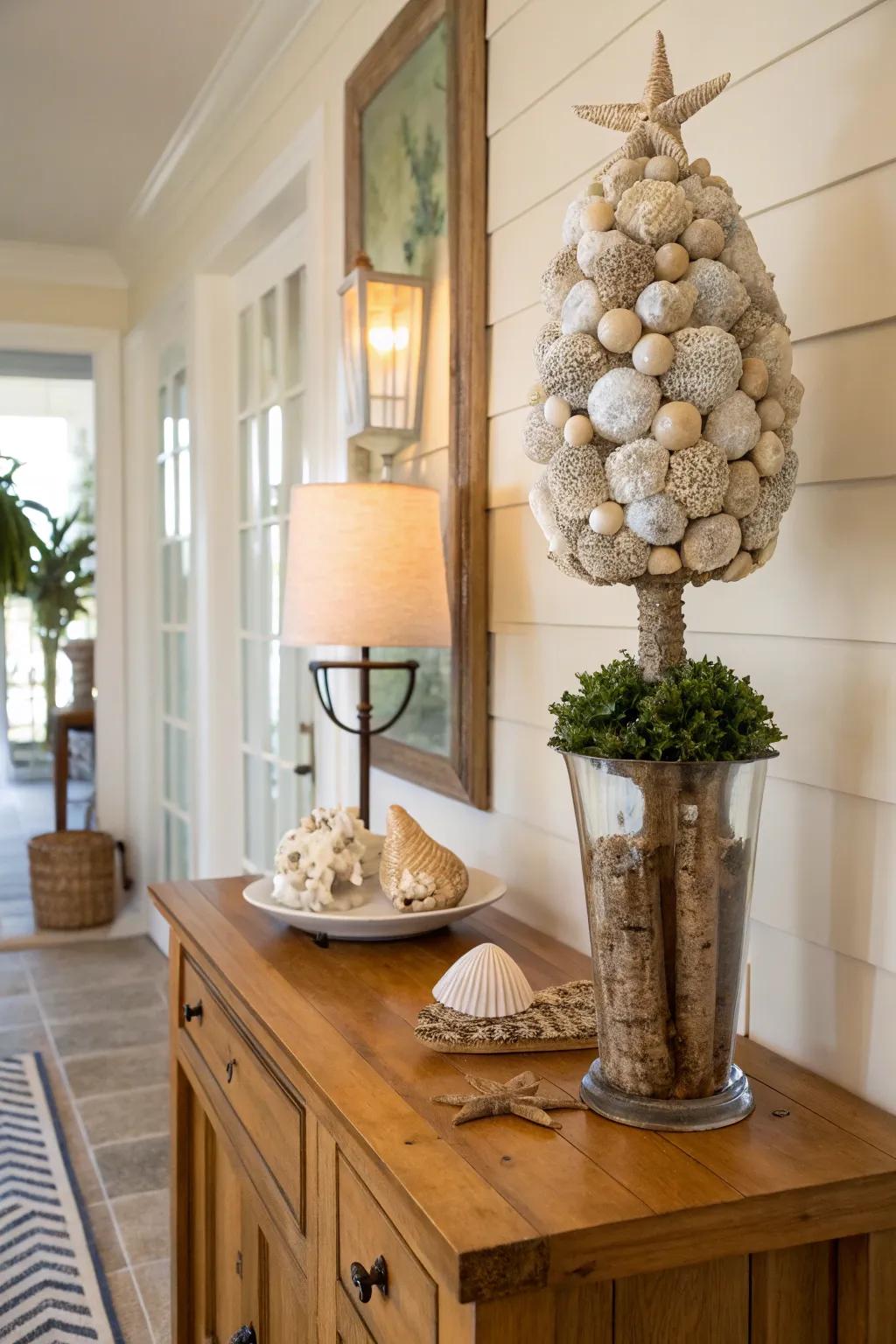 A shell topiary introduces a hint of whimsy and elegance to every space.