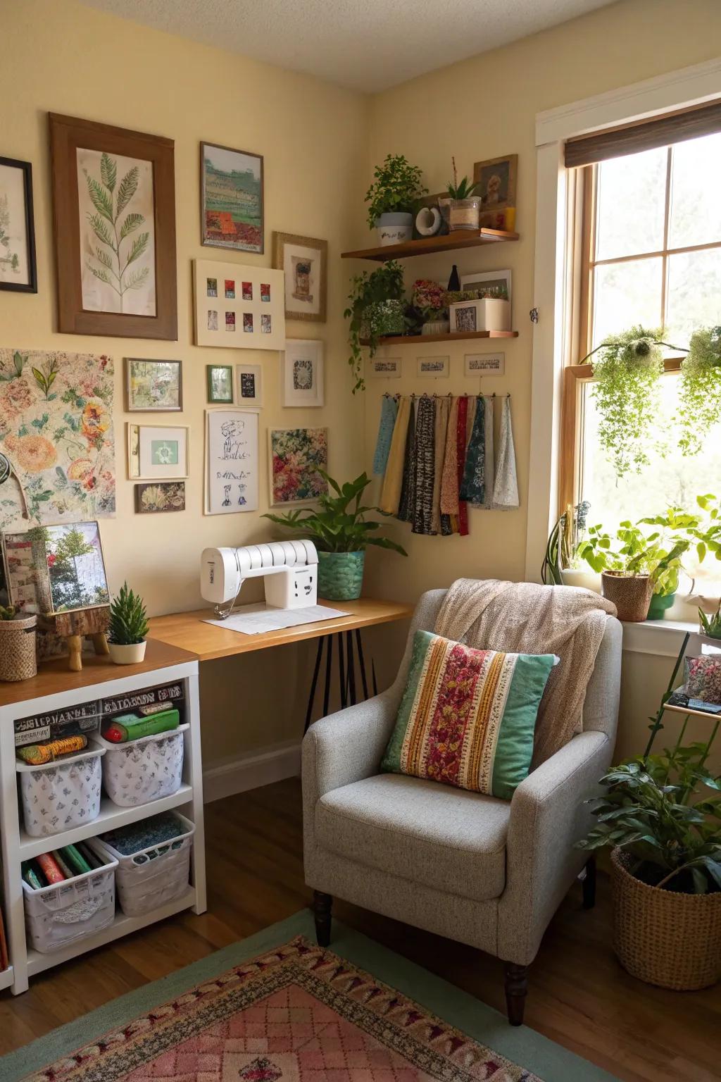 Personal touches create an inviting sewing room.