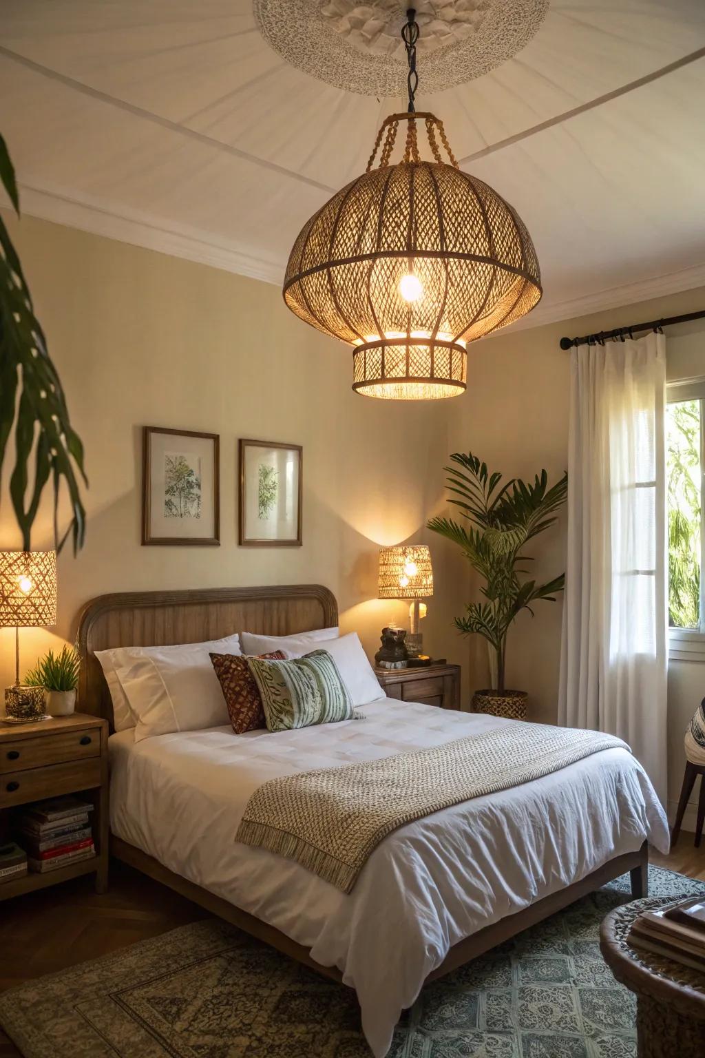 Statement lighting acts as an aesthetic anchor.