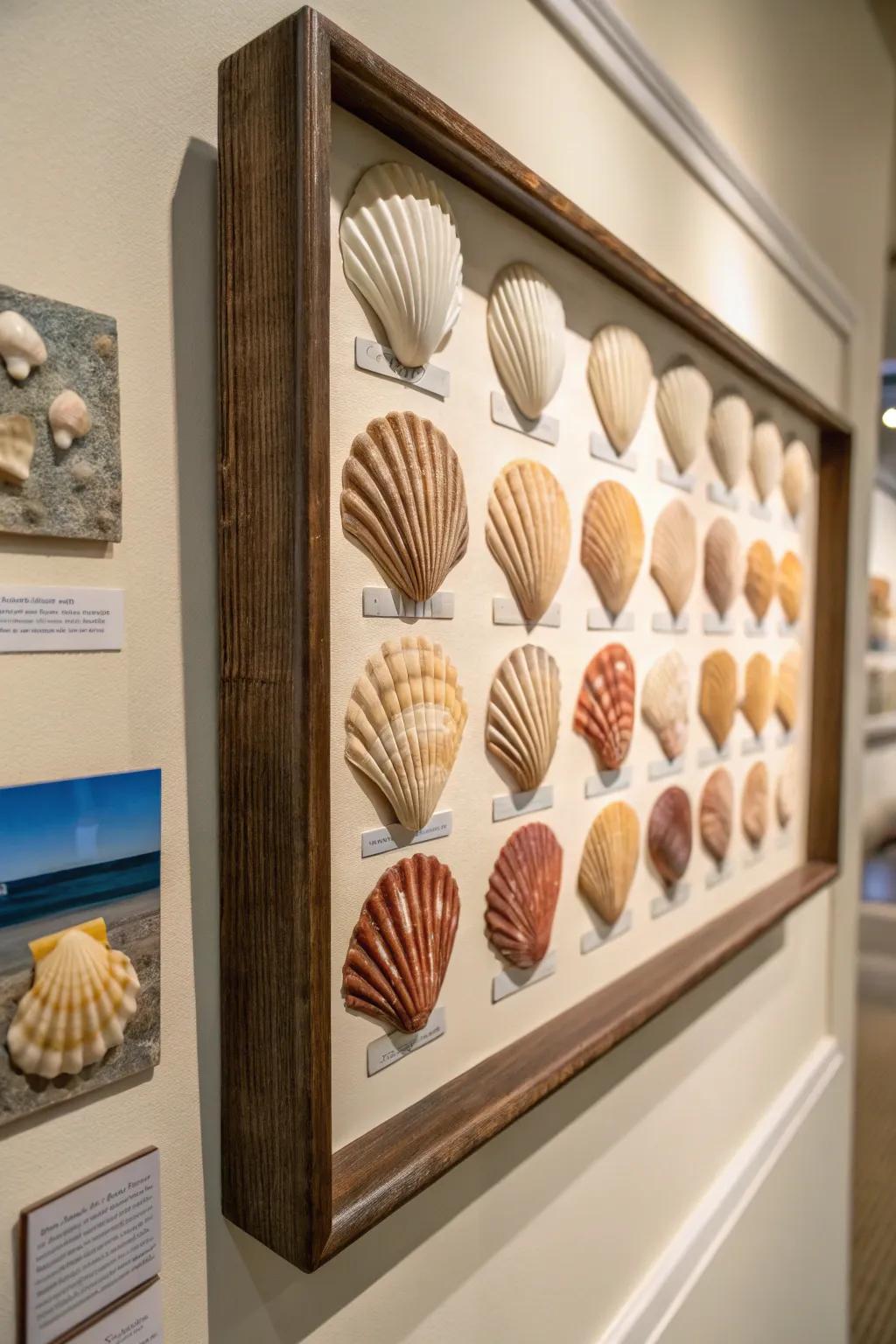 A seashell specimen display crafting maritime elegance.