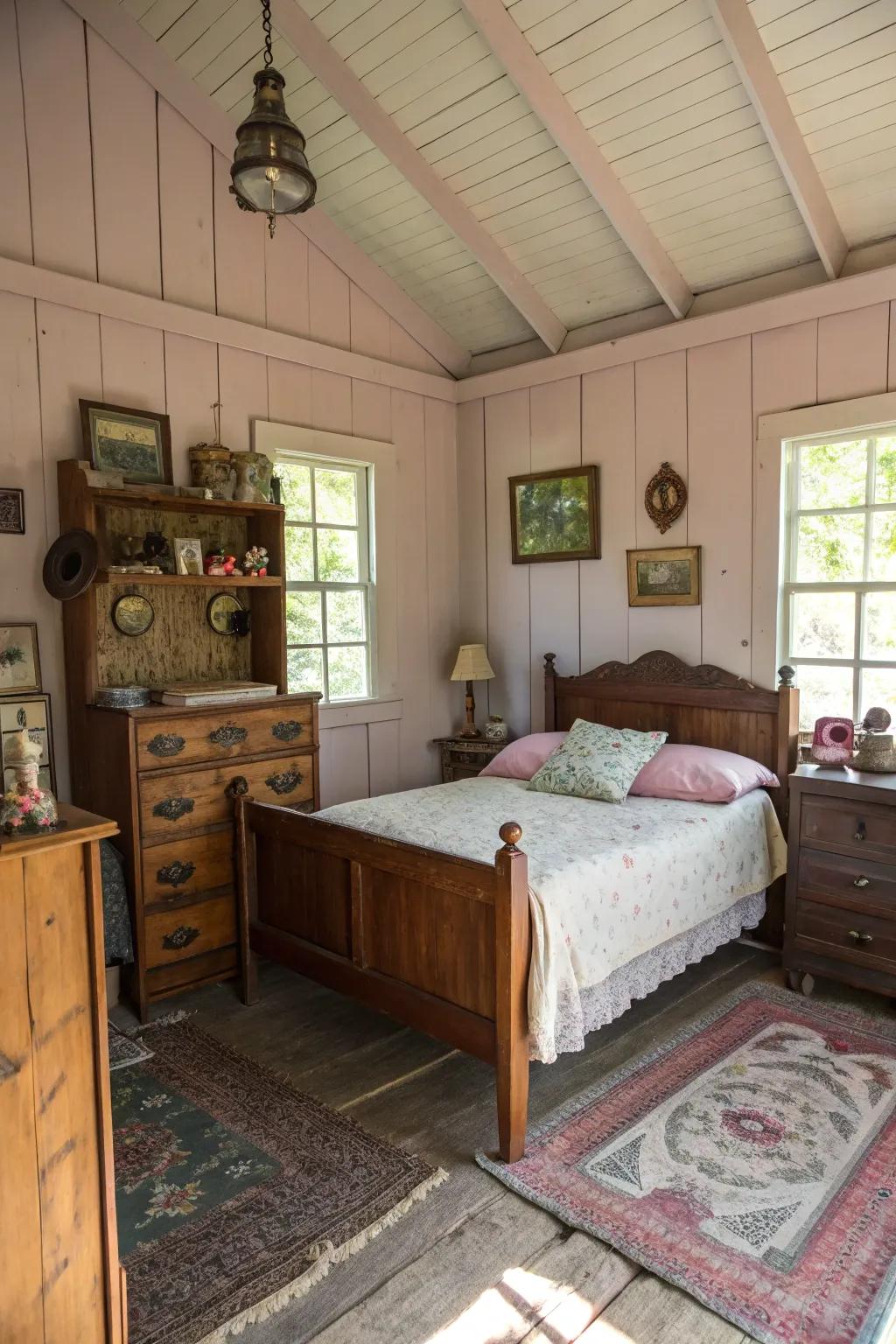 Old finds incorporate character and charm to your shed bedroom.