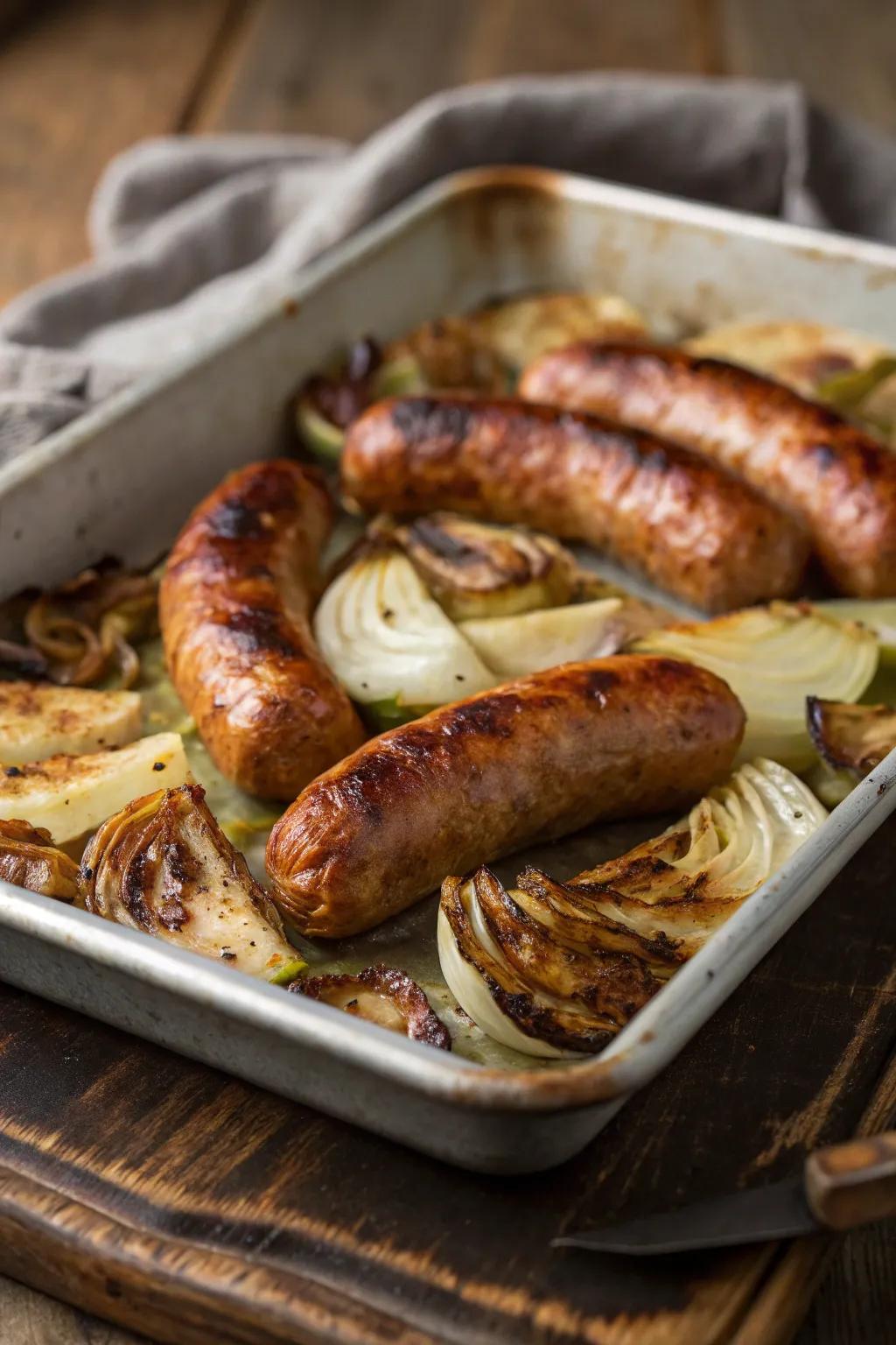 Pork links and head of cabbage, a hearty and satisfying dinner.