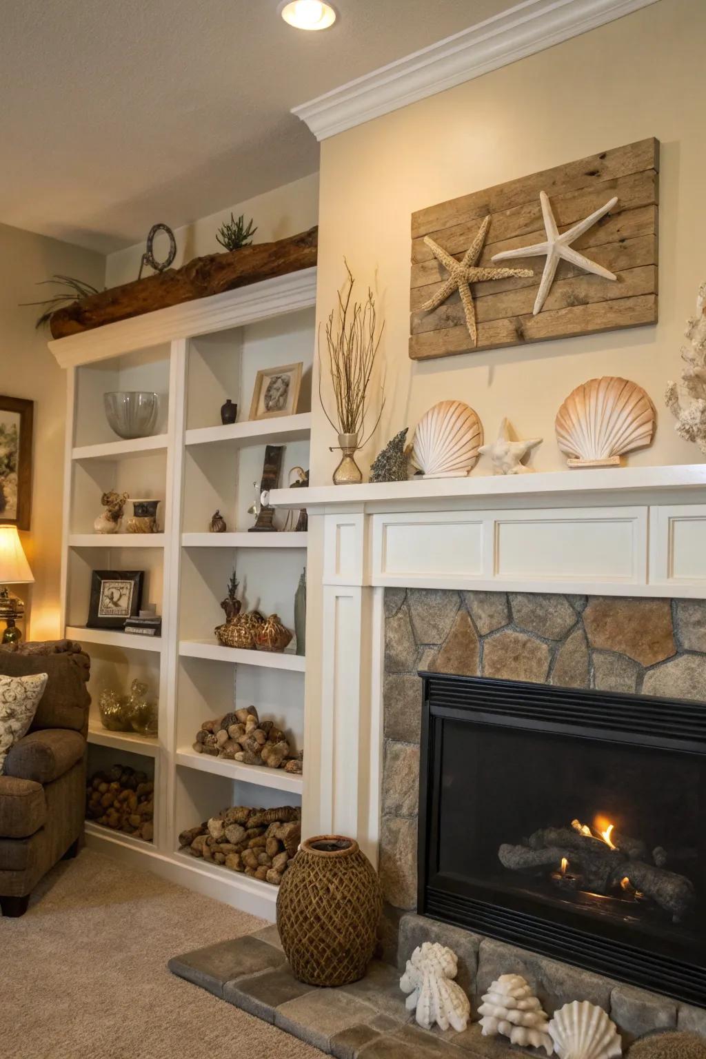 Shoreline design brings a beach vibe to the living area.