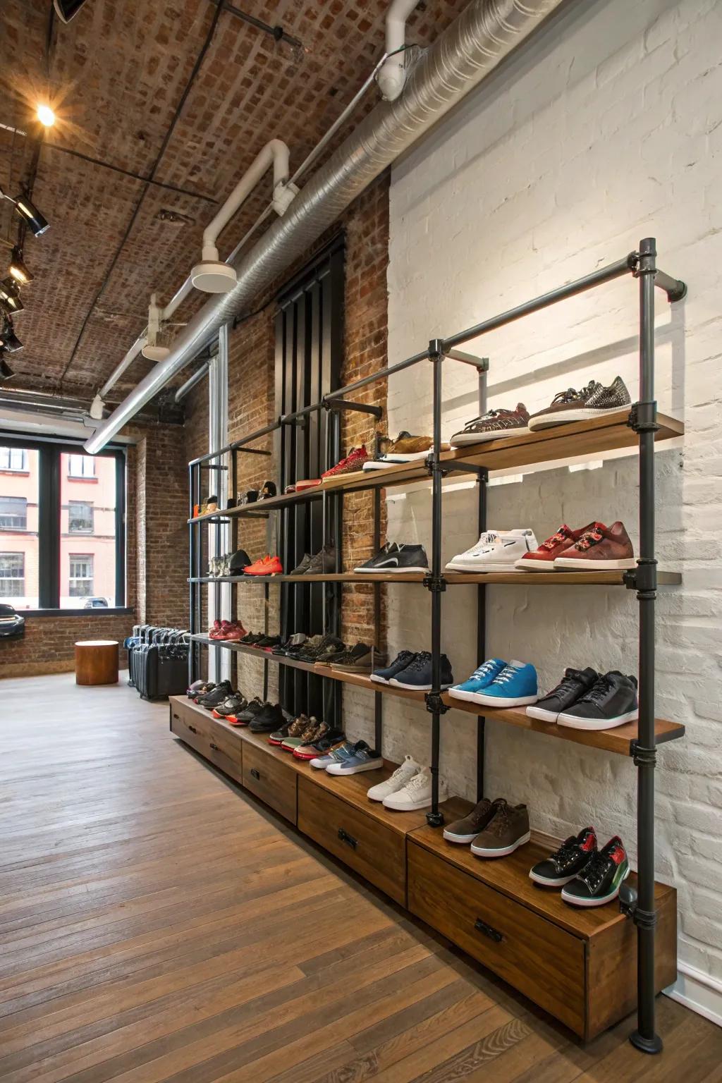 Framework systems add an industrial edge to your footwear display.