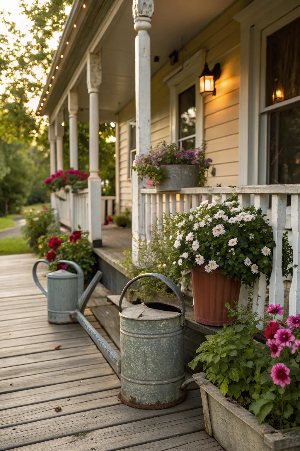Incorporate a vintage spin with aged watering dispensers.