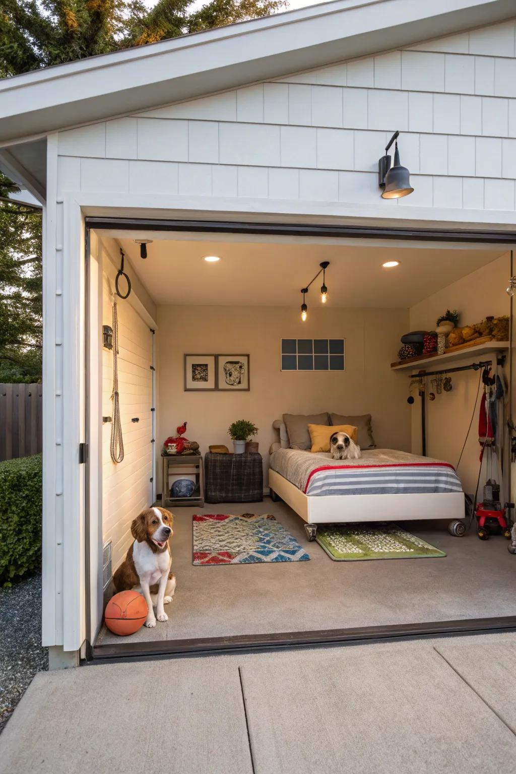 Make your garage nice with a spot for your pet.