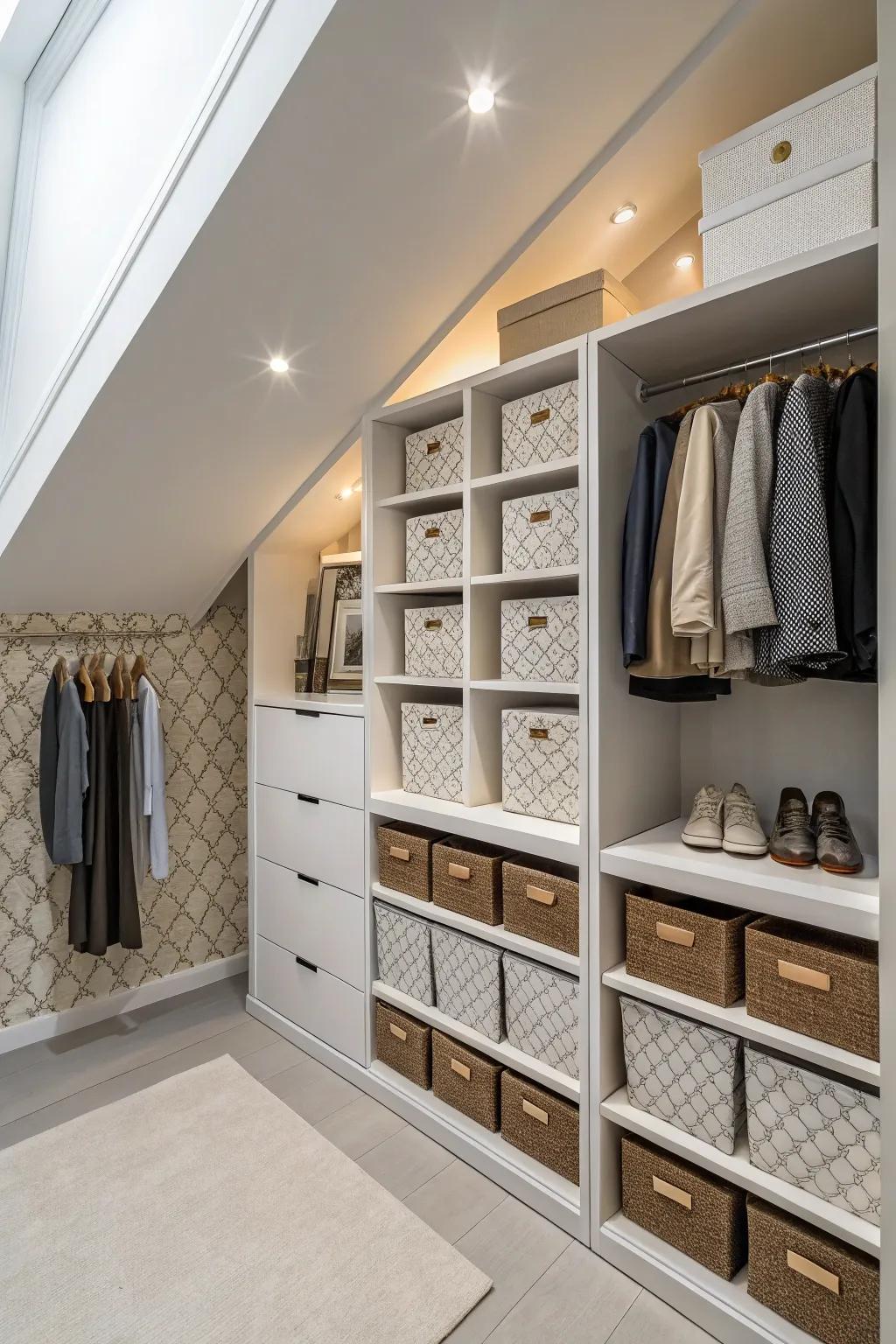 Decorative boxes combine functionality with visual appeal in your closet.