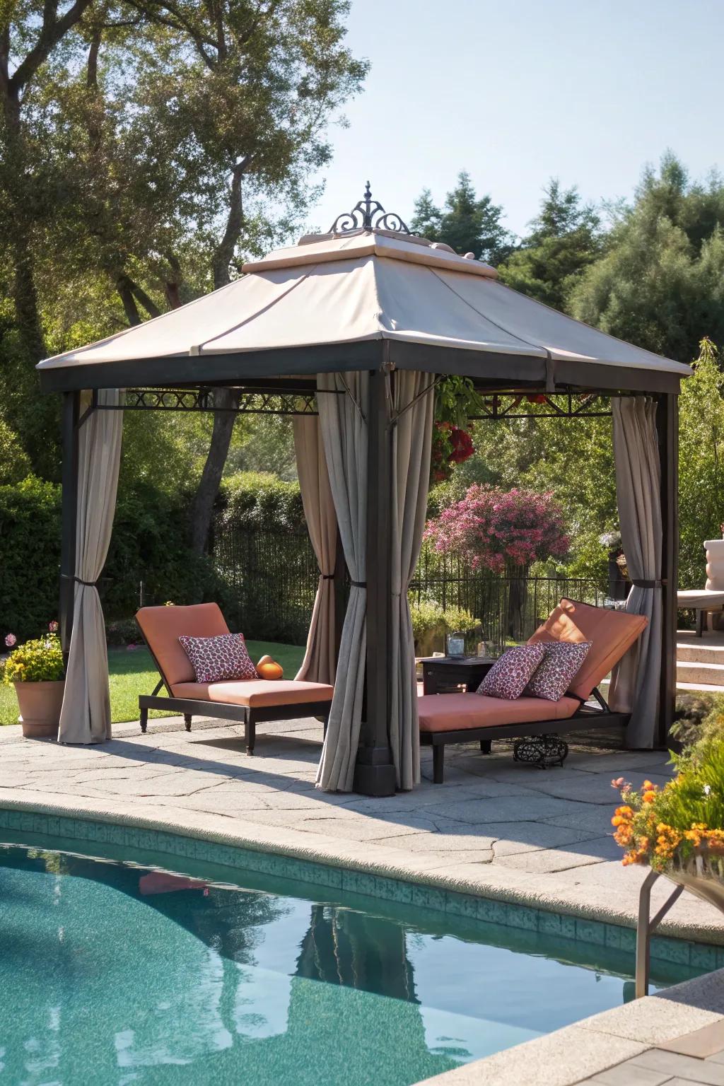 Unwind luxuriously with a poolside pavilion retreat.